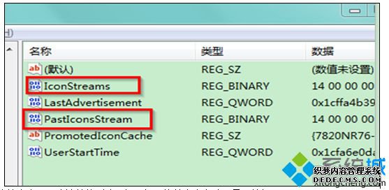 使用鼠标右键删除“IconStreams”跟“PastIconsStream”